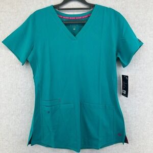 Med Couture Energy Scrub Razorback Teal V Neck Top Short Sleeve Women's Size S